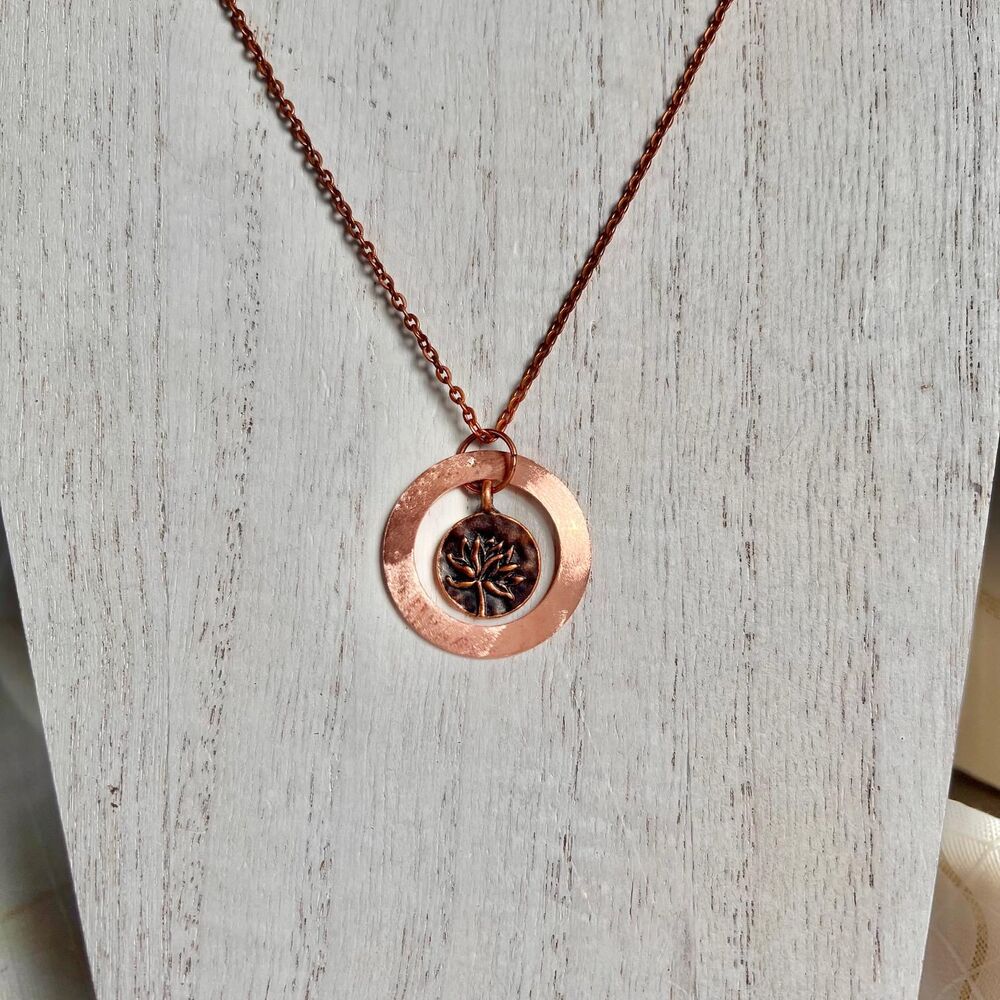 Copper Lotus Flower Necklace Brass Floral Jewelry Geometric Handmade Necklace
